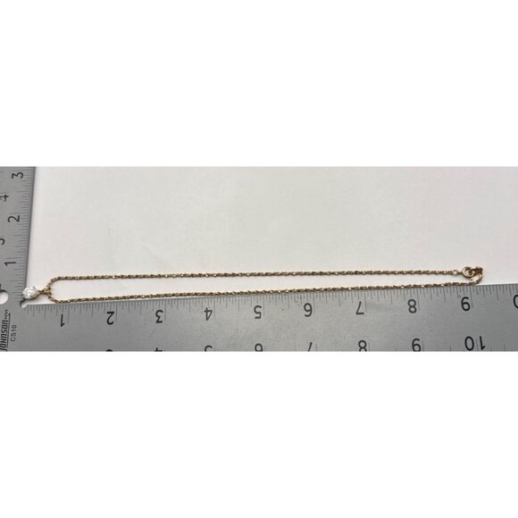 Gold Tone Necklace With Pear Cut Rhinestone Pendant Elegant - Picture 3 of 6